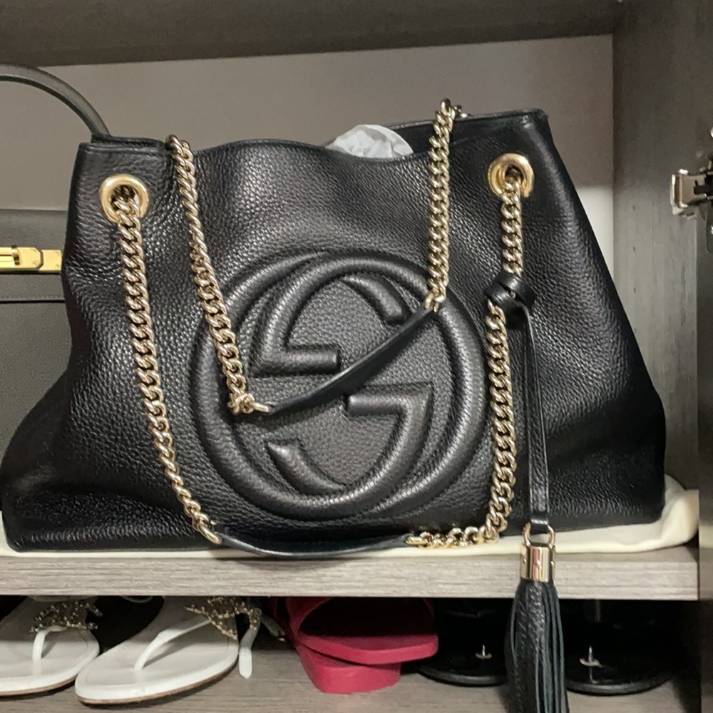 Gucci Soho BLK Cellarius GG Logo Leather Chain Bag